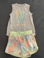 Champion Girls 7/8 2pc Graphic Tank  Shorts Set Gray/Multicolor Drawstring