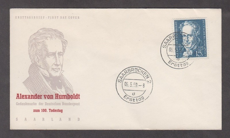 Germany 1959. FDC. Alexander Humboldt. Polymath geographer naturalist 15pf stamp