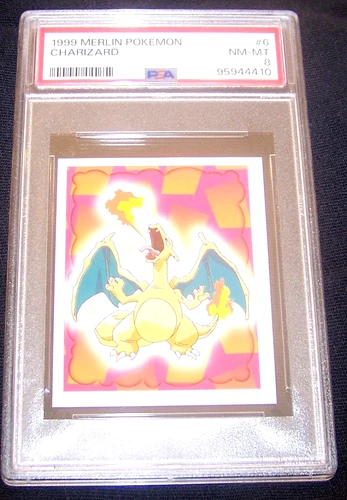 1999 Merlin Pokemon Charizard Sticker #6 PSA 8, NM-MINT