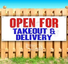 OPEN FOR TAKEOUT  DELIVERY Advertising Vinyl Banner Flag Sign Sizes RESTAURANT