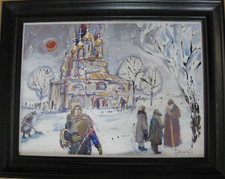 Gemälde „Russische Landschaft mit roter Sonne“ von Kurt Wellenreiter (1921-1998)