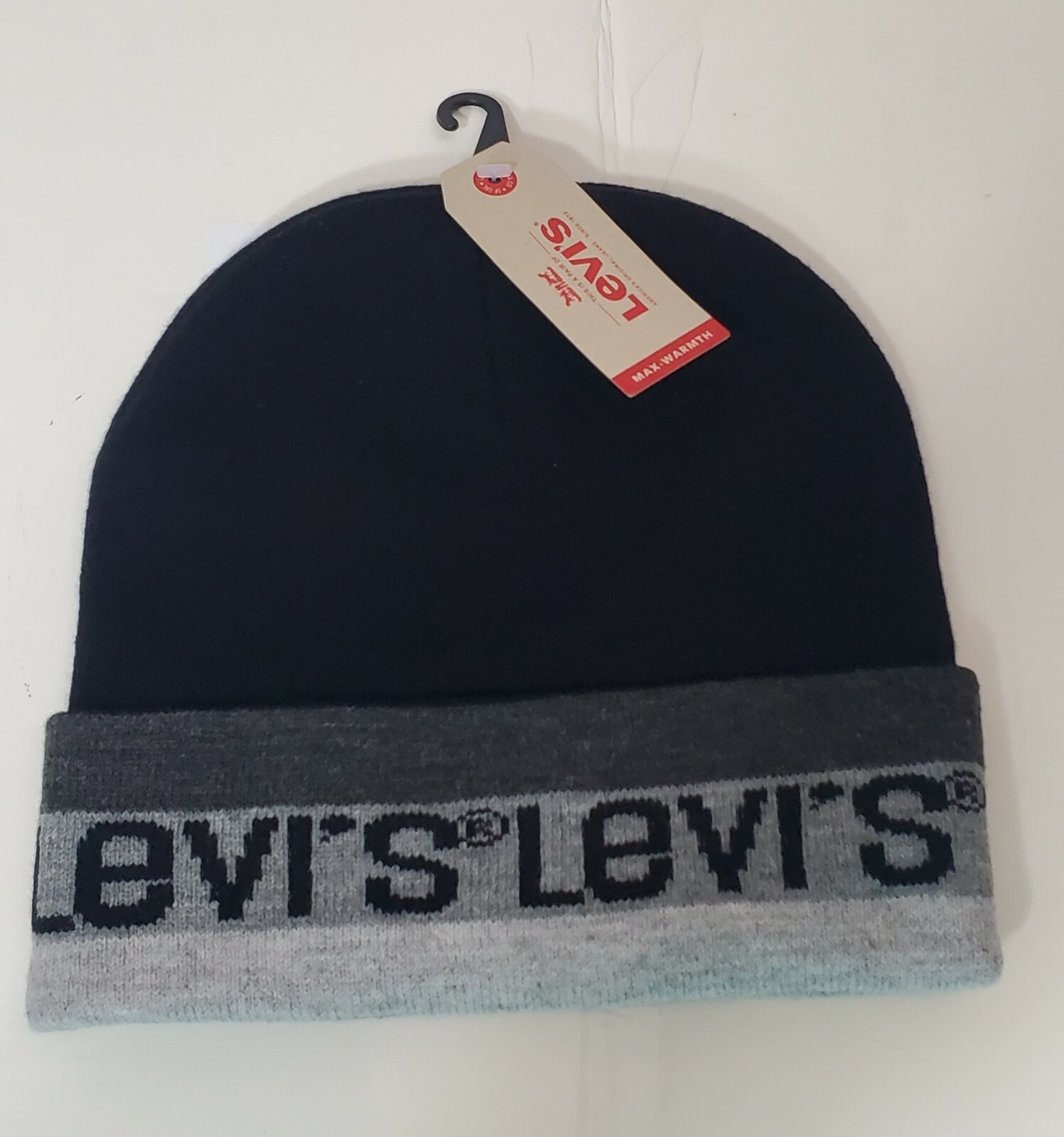 LEVI'S MEN'S BEANIE HAT BLACK MULTI- LOGO LEVI'S MAX-WARMTH