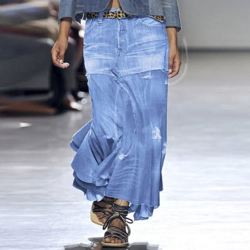 Lässiger Damen-Jeansrock mit hoher Taille, Slim Fit, A-Linie, Maxirock 2025 - Bild 15 von 25