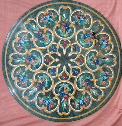 18" Green Round Marble Coffee Table Top Pietra Dura Side Table Home Furniture - Picture 4 of 8