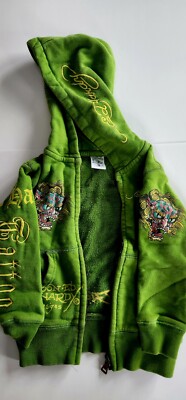 Ed Hardy Unisex Kids Vintage Rare Full Zip Hoodie Green Sz 2 Ed Hardy Unisex Kids Vintage Rare Full Zip Hoodie Green Sz 2