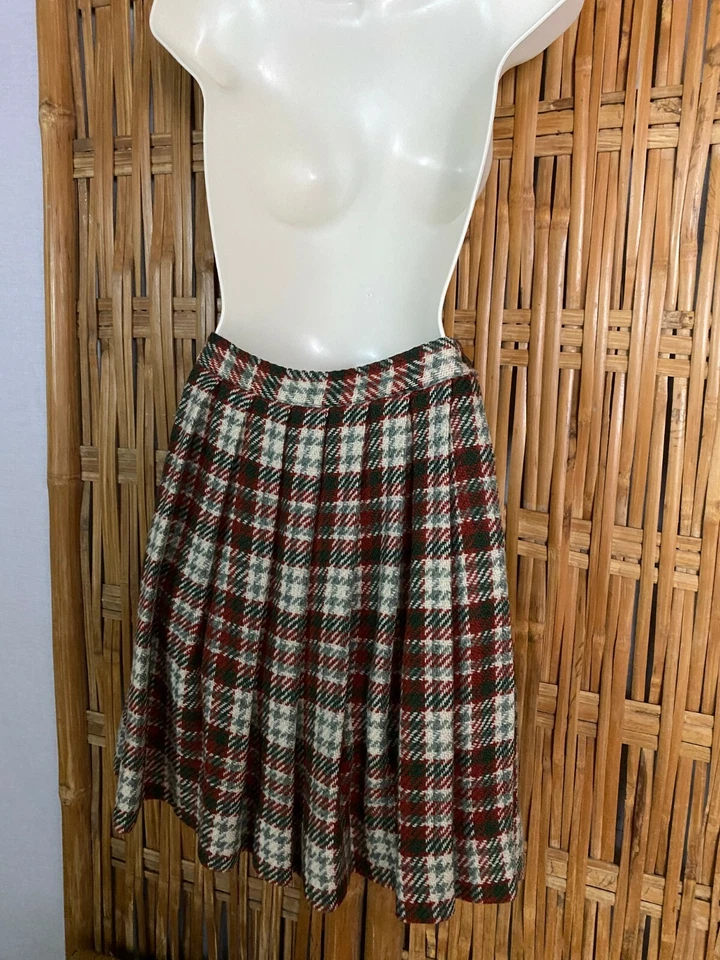 Falda corta plisada a cuadros mezcla de lana hecha a mano años 60 niño junior mujer pequeña XS/S Foto 3 de 4