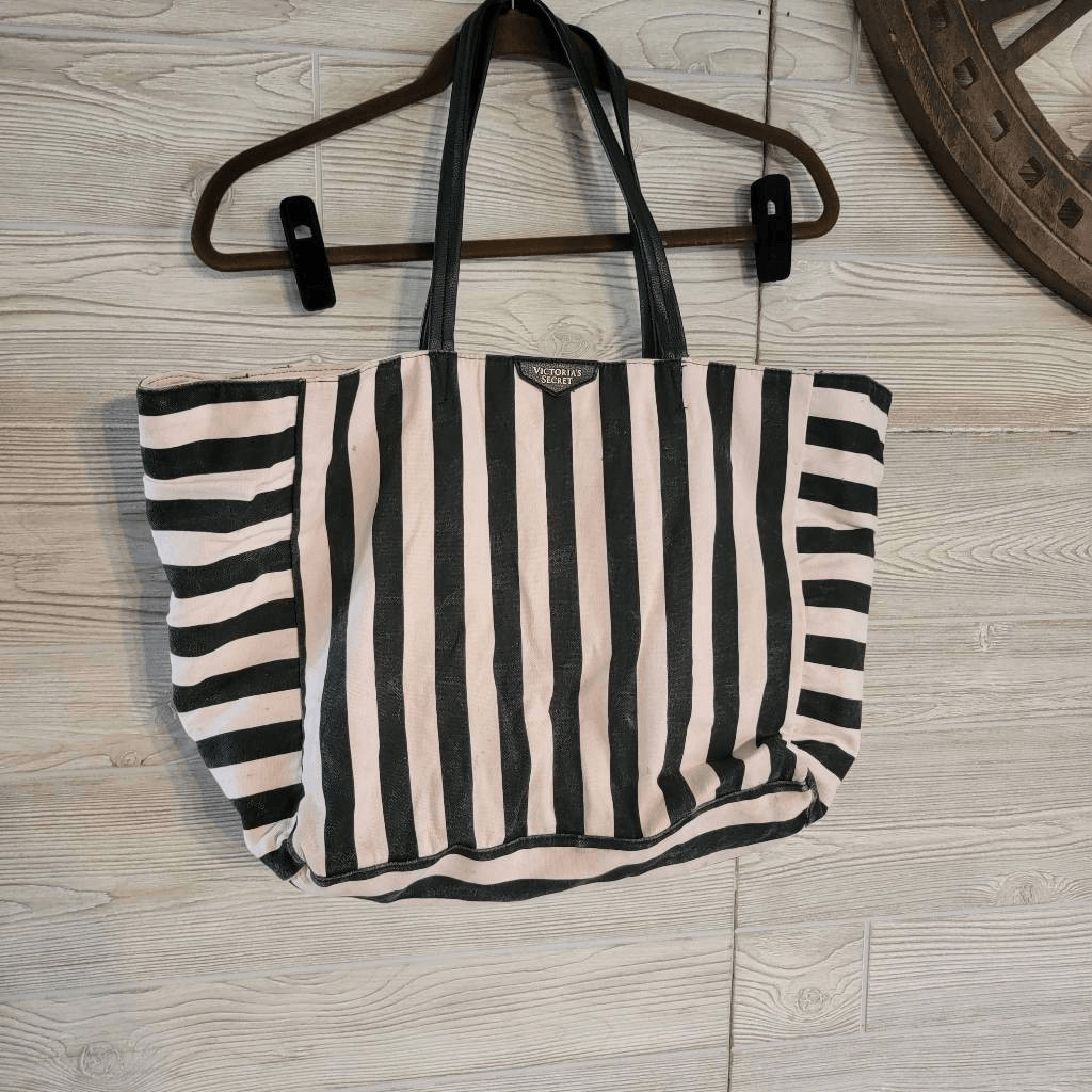 Victoria's Secret Baby Pink and Black Striped Tote Gem