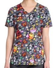 NWT Disney Mickey Mouse and Friends Halloween V-Neck Scrub Top, Women's 2XL