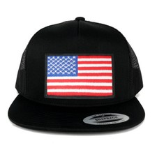 Oversize XXL White Black Border USA Flag Patch 5 Panel Flatbill Snapback Cap