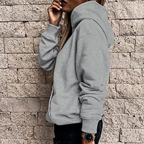 Ladies Loose Fit Long Sleeve Pullover Women Fall Warm With Pocket Hooded Tops - Picture 16 of 80