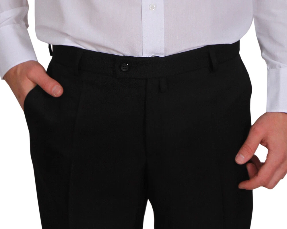 Herren Büro Hose Klassisch Schwarz Anzughose Bundfaltenhose Lang Business  Neu | eBay