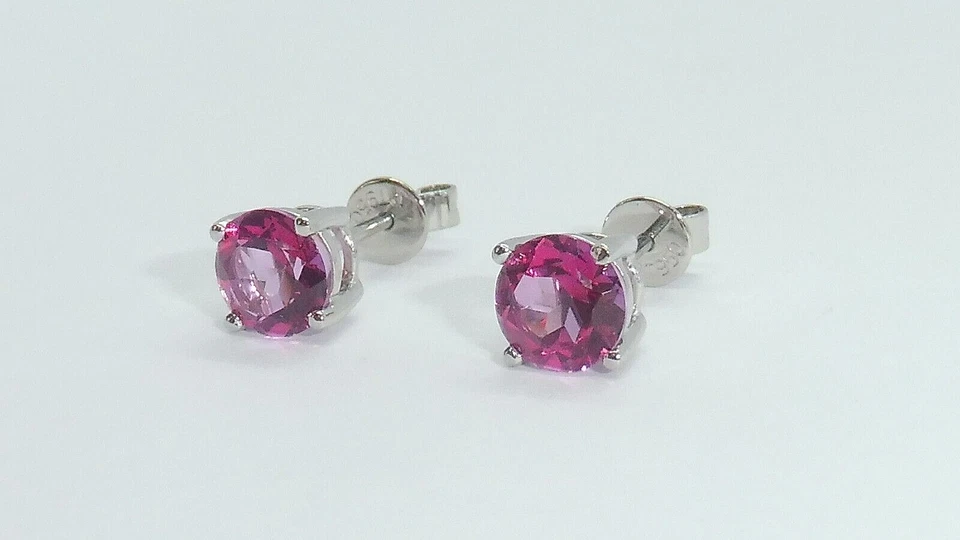 Aretes de topacio rosa de 1,5 quilates de platino 950 macizo hechos a mano con sello para dama Foto 3 de 4