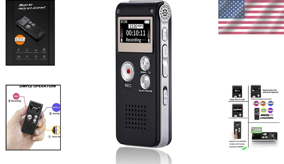 Voice Activated Digital Recorder 16GB with Clear Playback for Enhanced Learning - Image 2 of 4