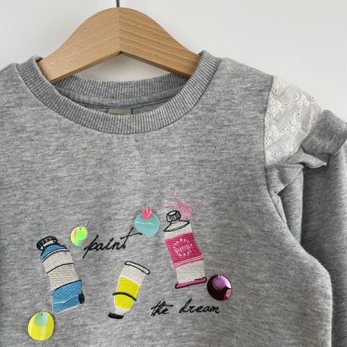 Girls Sweatshirt Size 3-4T Gray Long Sleeve Sweatshirt With Ruffle Sleeve - Picture 3 of 3
