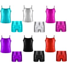 Kids Girls Tank Top With Short Pants 2Pcs Sports Suit Fitness Dance Outfit Yoga