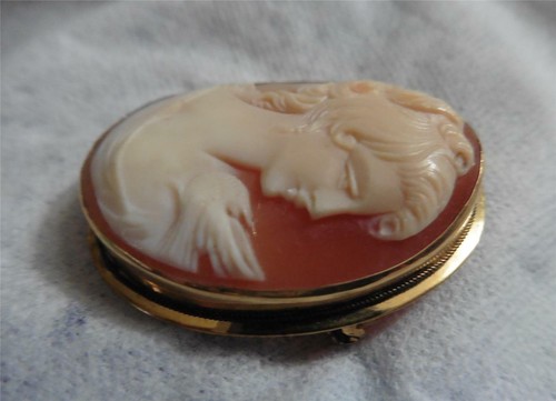 Antique/Vintage 18k 750 Gold Carved Helmet Shell Cameo BROOCH & PENDANT - Picture 8 of 12