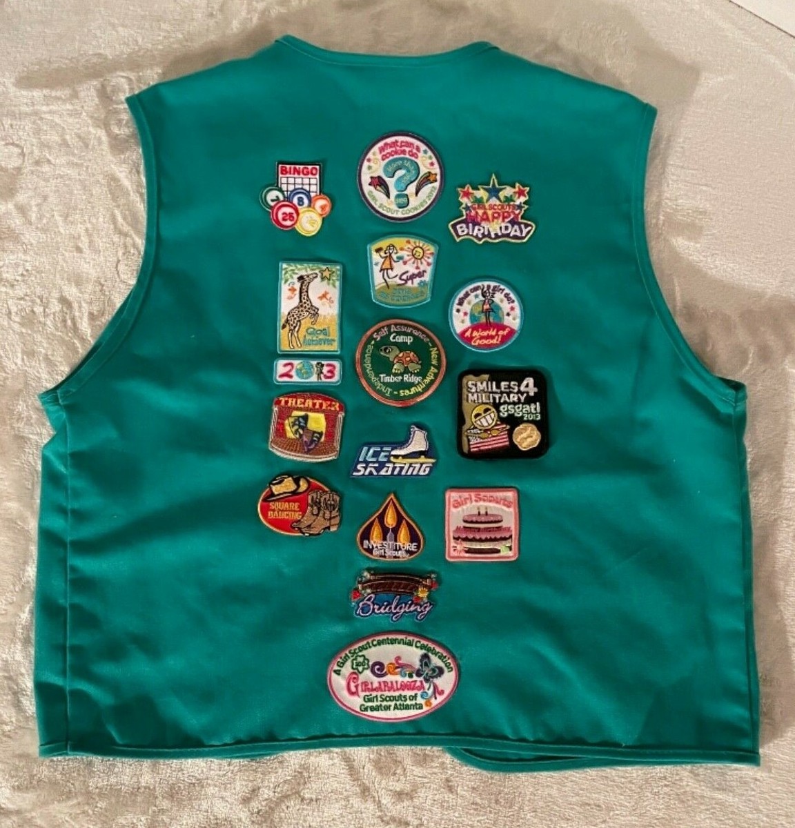 Green Girl Scout Vest with Badges