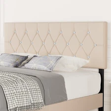 Queen King Size Headboard Only Velvet Button Tufted Upholstered Adjustable Bed