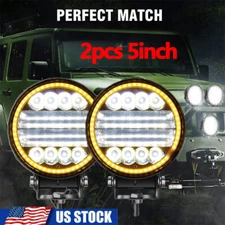 Pair Round 5 inch LED Light Combo DRL Offroad 4WD ATV SUV Bumper Fog Pods Amber
