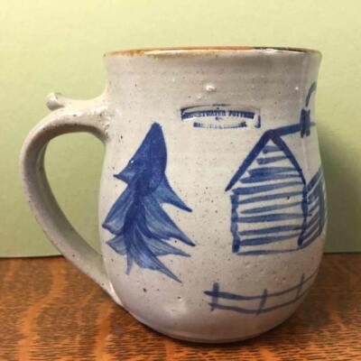Vintage Sweetwater Pottery Little Cabin Handmade Coffee Mug Teacup Susan Minyard
