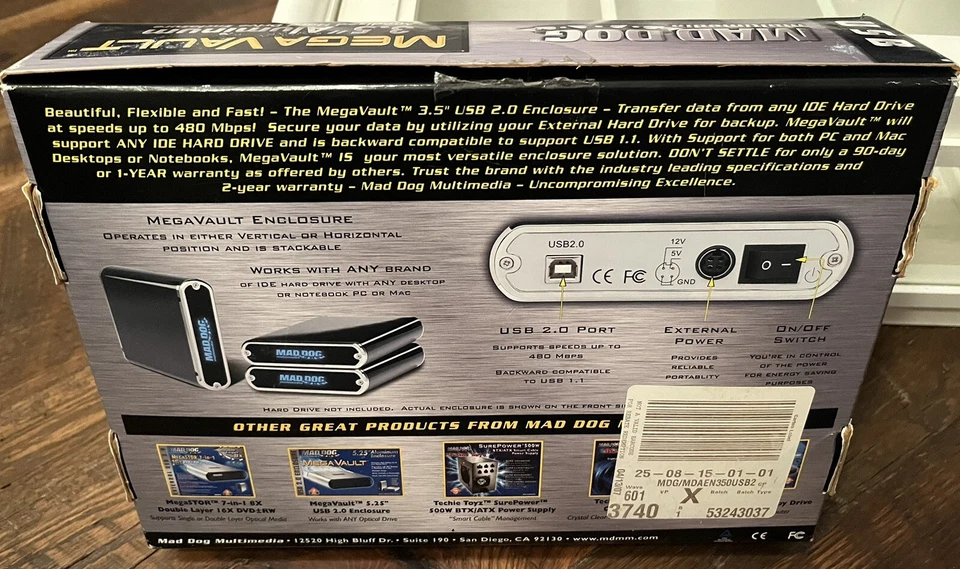 MAD DOG Mega Vault MD-AEN350COM 3.5” Aluminum Anodized Hard Drive Enclosure - Image 2 of 3