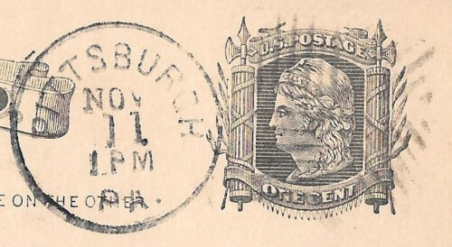 Sc UX5 Pittsburgh PA 1879 Fancy Cancel 4 Pane Angled Grids Killer Postal Card - Picture 2 of 3