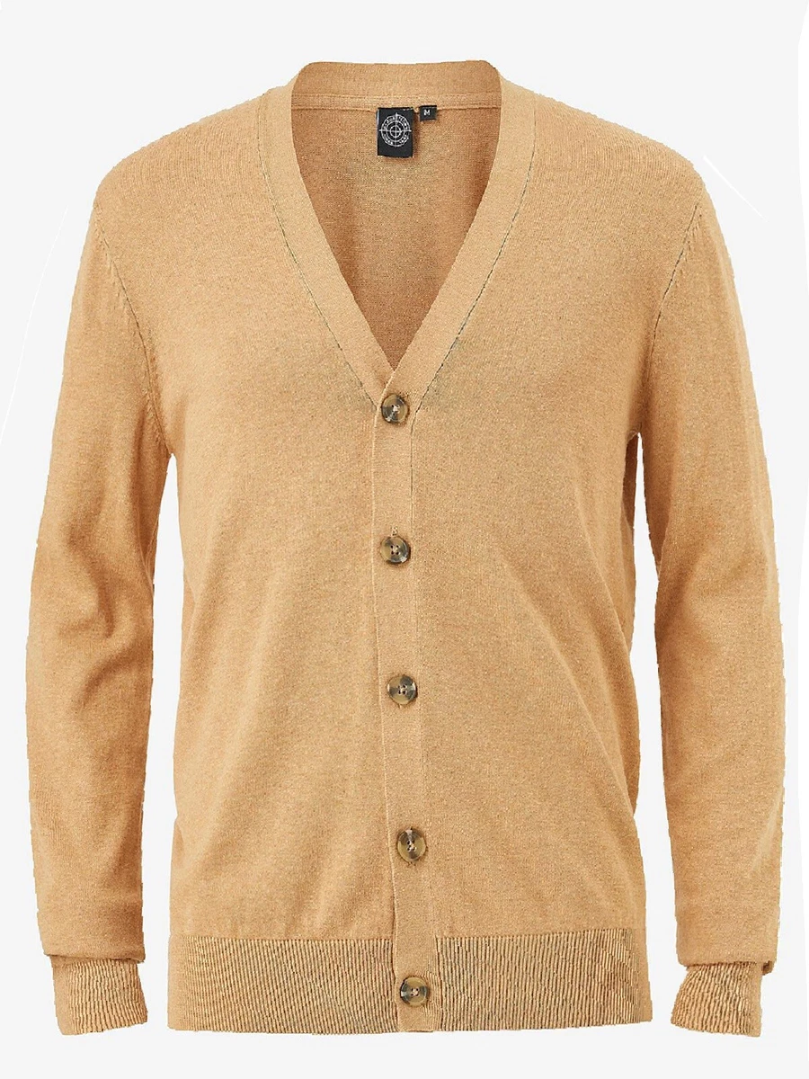 Men's Big And Tall Camel Fine Knit Cardigan UK Sizes 3XL-6XL