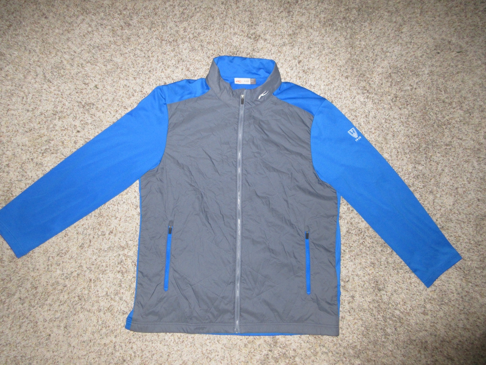 KJUS MENS FULL ZIP INSULATED RETENTION JACKET SIZE 51/L BLUE/GRAYZIP