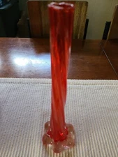 Vintage Red Art Glass Swirled Elephant Foot Vase  11 1/4" Tall