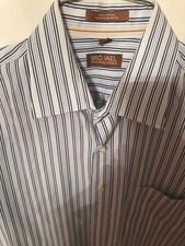 MICHAEL KORS Men's Blue Striped Button Up Dress Shirt Sz 17 1/2 x 32/33 long sl.
