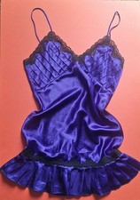 Vintage 90s Victoria&rsquo;s Secret Purple Satin Lace Slip Dress Chemise Nightdress M