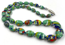 Old Vintage Multi Colour End of  Day Glass Bead Restrung Hand Knot Necklace