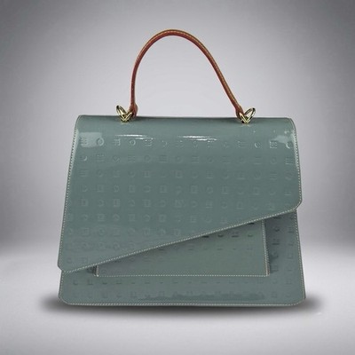 ARCADIA Italy Blue Patent Leather Embossed Top Handle Satchel Bag Two Tone