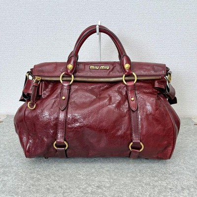 Miu Miu VITELLO LUX 2way Hand Shoulder Bag Side Ribbon Bordeaux 