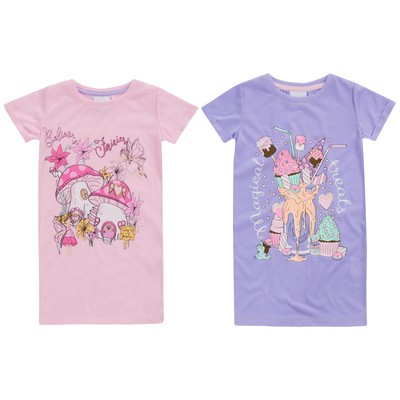 i-Smalls Girls 2 Pack Short Sleeve Nightdress Super Soft Colorful Mushroom Ice