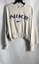 Nike Women's Crewneck Sweatshirt Beige Cream Embroidered Swoosh Logo Size M