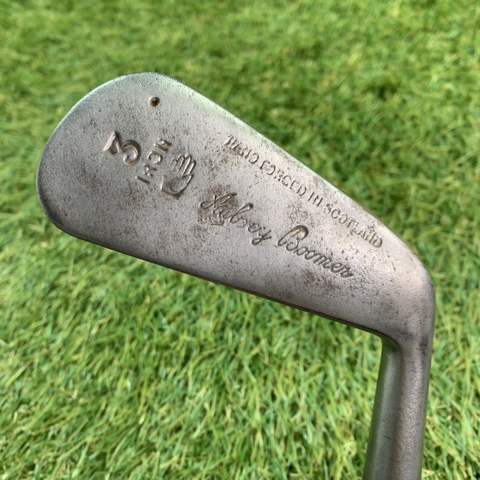 Antique George Nicoll Aubrey Boomer 3 Iron Hickory Shaft RH 37.5" C5 26* 1920