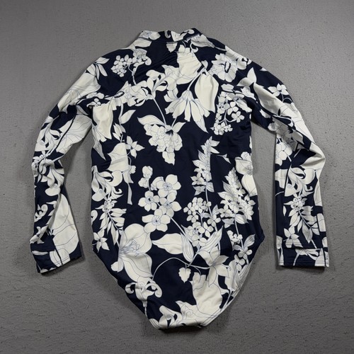 Lands' End Swimsuit Womens 16 Blue Floral Long Sleeve Rash Guard One Piece - Picture 7 of 10