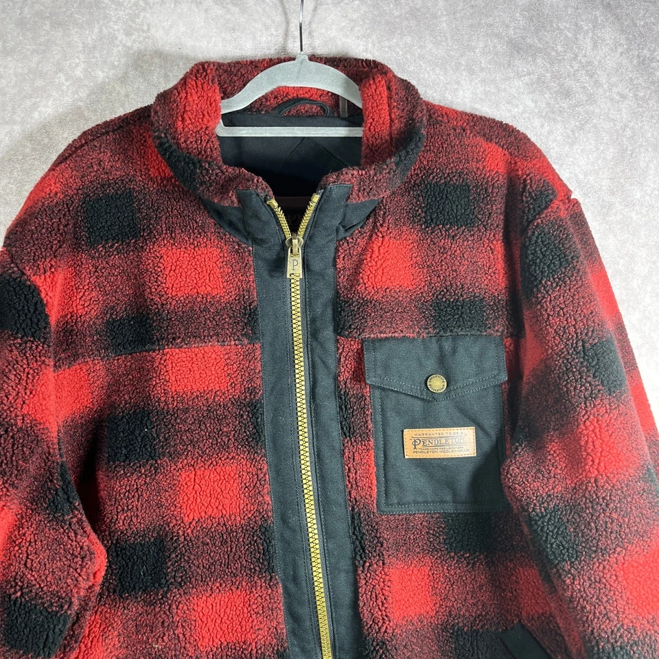 Chaqueta polar Pendleton Lone Fir para hombre 2XL roja negra a cuadros al aire libre pesada Foto 2 de 4