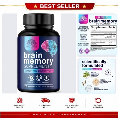 Brain Memory Supplement 120 Capsules Bacopa Focus Support Nature's Strength