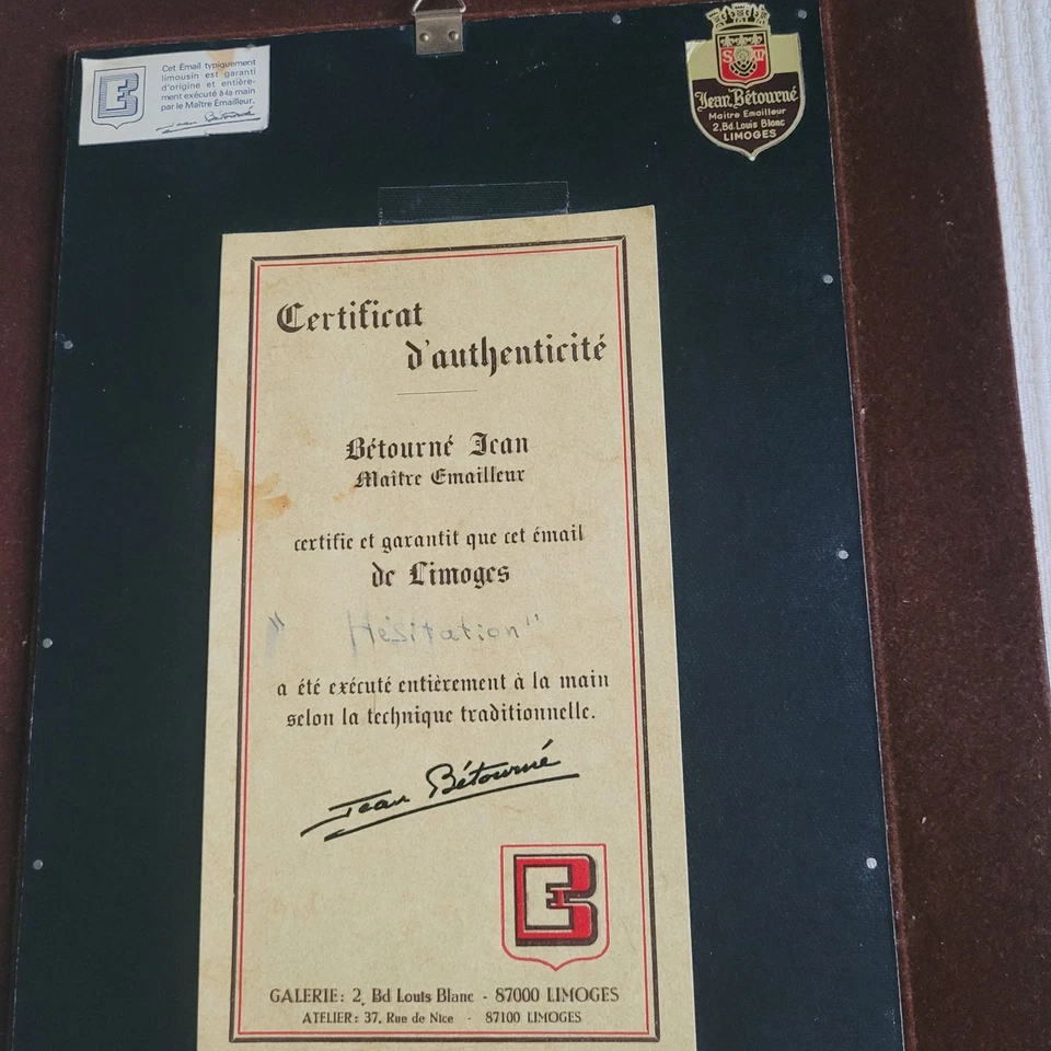 émaux de Limoges encadré signe J.Betourne -Hésitations - Photo 3/4