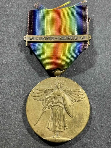 WW1 WWI Military US Army Allied Victory Medal w/ Aisne-Marne Service Bar Award