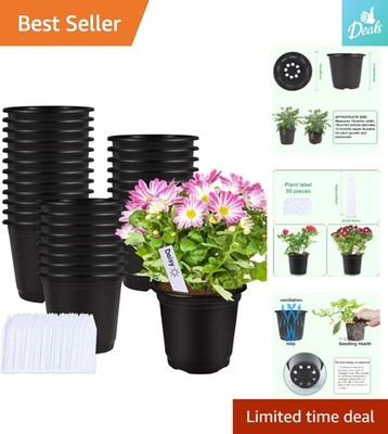 Classic 0.5 Gallon Black Seed Starting Pots - 50 Pcs with 12 Drainage Holes