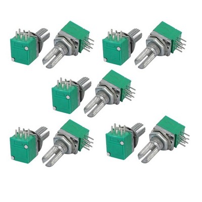 10pcs B Double Linear 6mm Dia Knurled Shaft Rotary Potentiometer