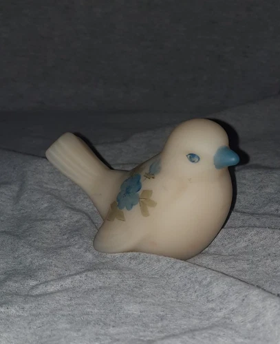 Fenton Blue Satin Glass Song Bird Bluebird Vintage Figurine Painted Flower