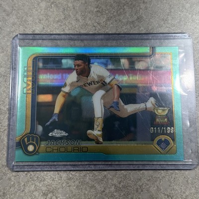 Jackson Chourio 2025 Topps Chrome Aqua Refractor /199 Brewers #262 Rookie Cup