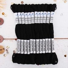 12 Skeins Premium Egyptian Long Fiber Cotton Embroidery Floss | Black | 6 Str...