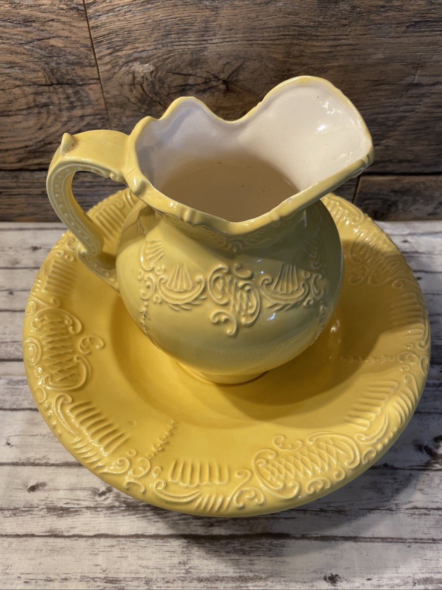 Vintage Yellow Arnels Pottery Pitcher and Wash Basin Set | eBay