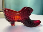 Vintage Fenton Ruby Red Hobnail Cat's Head Glass Slipper