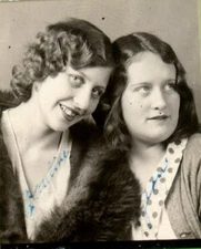 1930s Two Women Smiling Studio Friends Lesbian Interest Tiny Vintage Photo